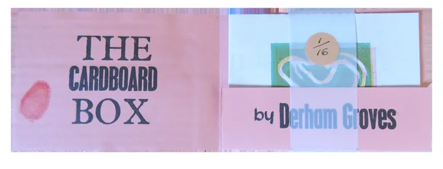 The Cardboard Box: a pink card cover with a rubber ear fixed to it, and the title in letterpress.